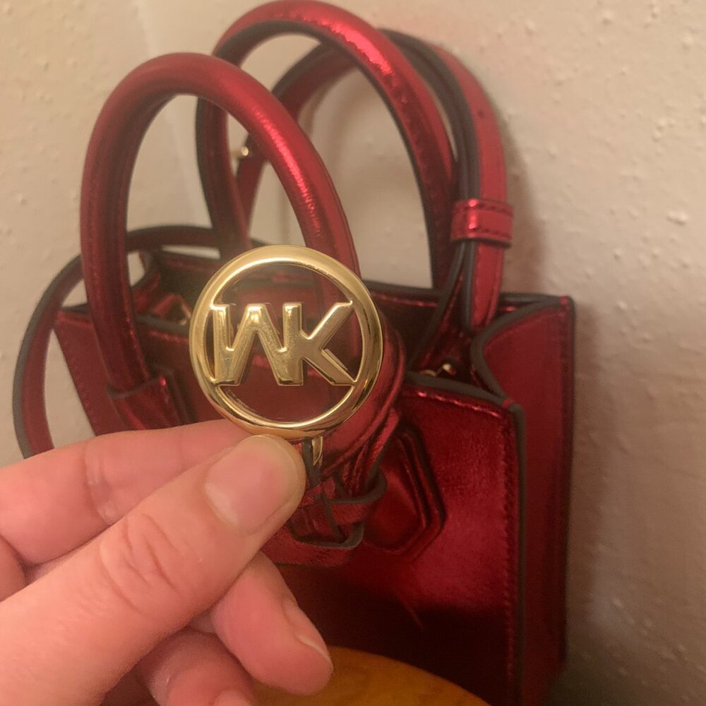 NEW MICHAEL KORS MERCER XS MINI CROSSBODY PHONE MK BAG METALLIC RED CRIMSON - Picture 13 of 16